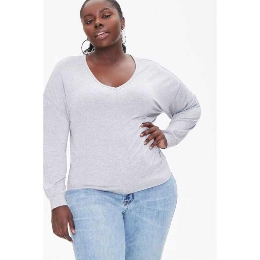 Forever 21 Knit Top 1X Plus Size Gray Long Sleeve